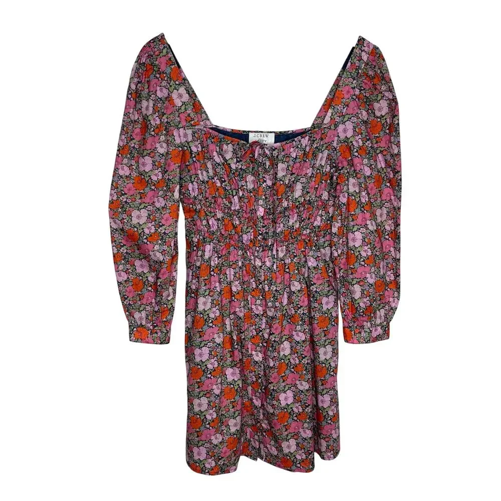 J.Crew Liberty Fabric Floral Mini Dress Size 4 Pink Cinched Waist Cottagecore